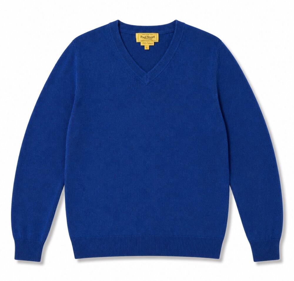 Paul Stuart 100% Cashmere V-Neck Sweater Blue Made in Scotland Men's Size Small
